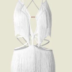 White Fringe Cutout Dress